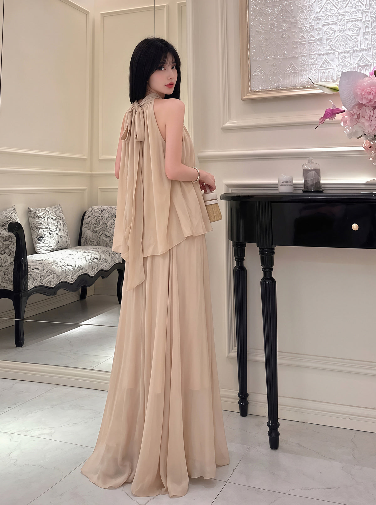 【set】ノースリーブトップス×ロングスカートセット Q8732