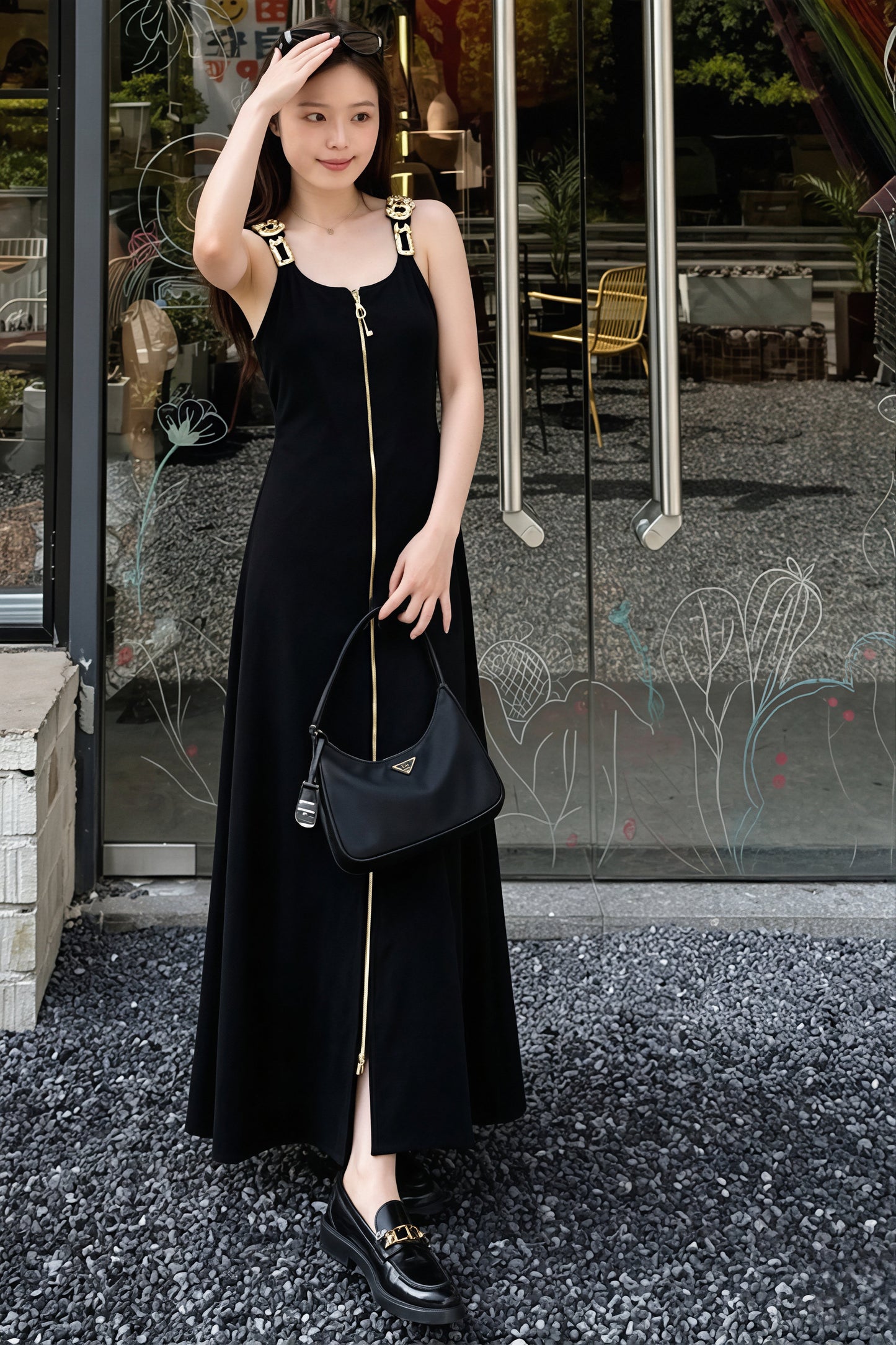 【dress】Wジップロングベストワンピース Q8924