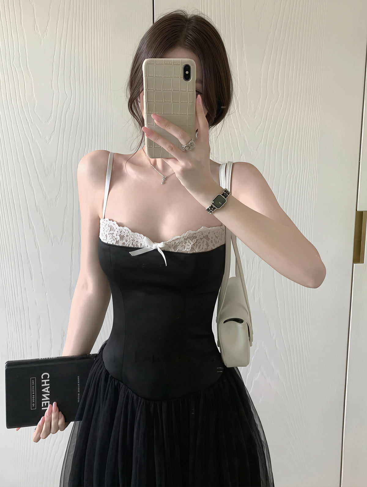 【dress】チュールドッキングAラインロングキャミワンピース Q8867