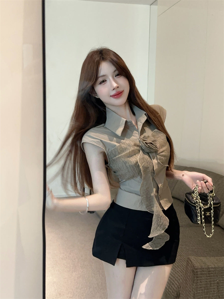 【tops】POLOネックノースリーブブラウスG22289