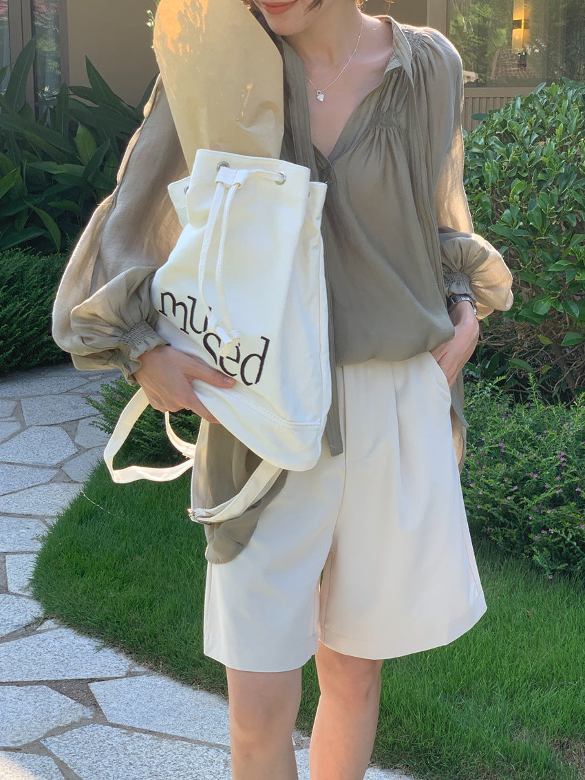 【tops】2色長袖パフ袖ゆったりパーカーF8037