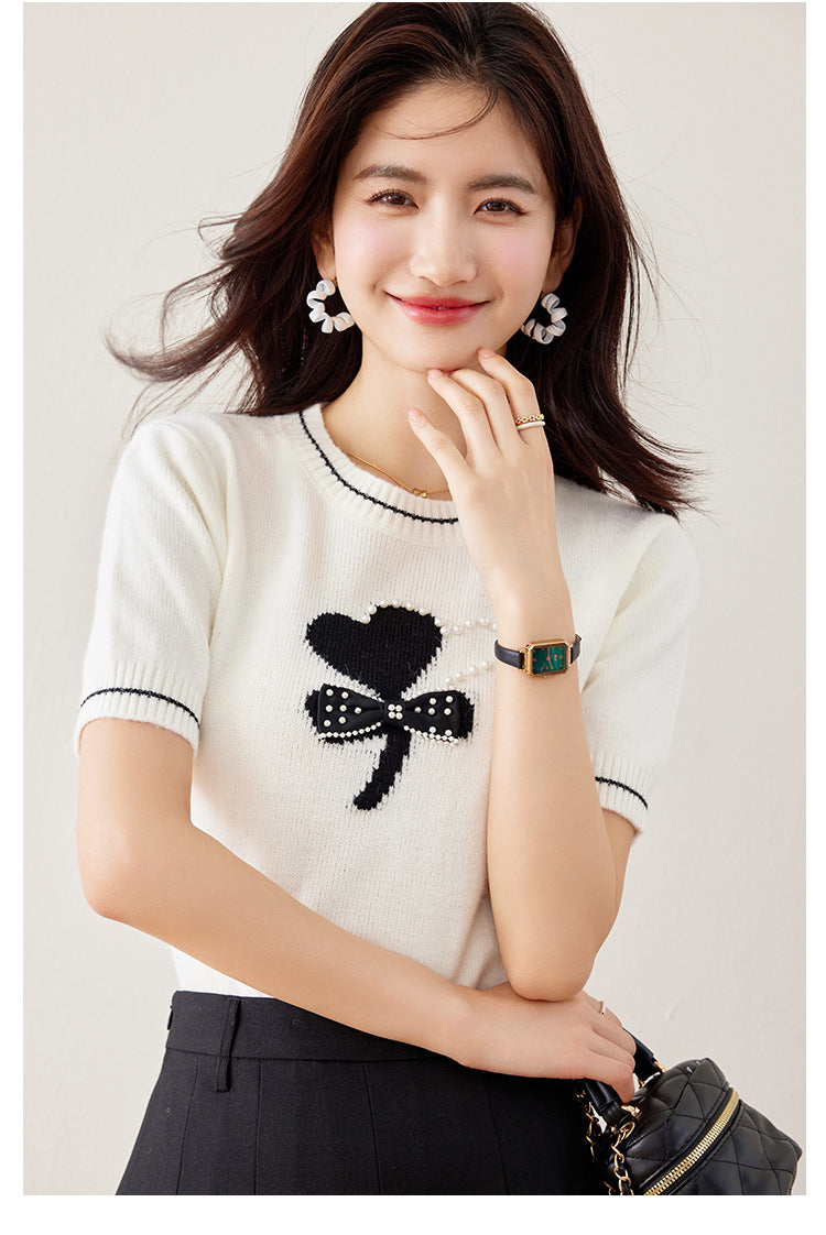 【tops】リボンニットTシャツG21952
