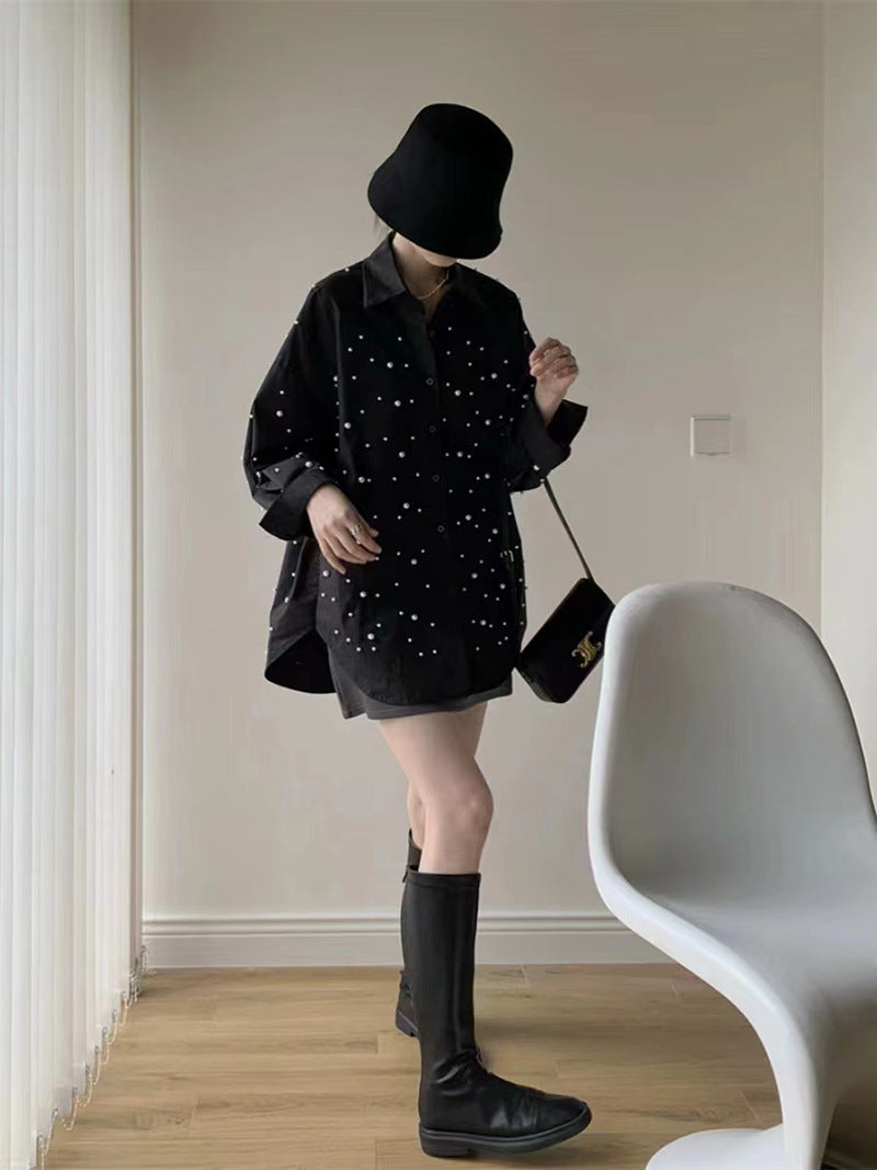 【tops】3色ビーズ長袖ブラウスF8033