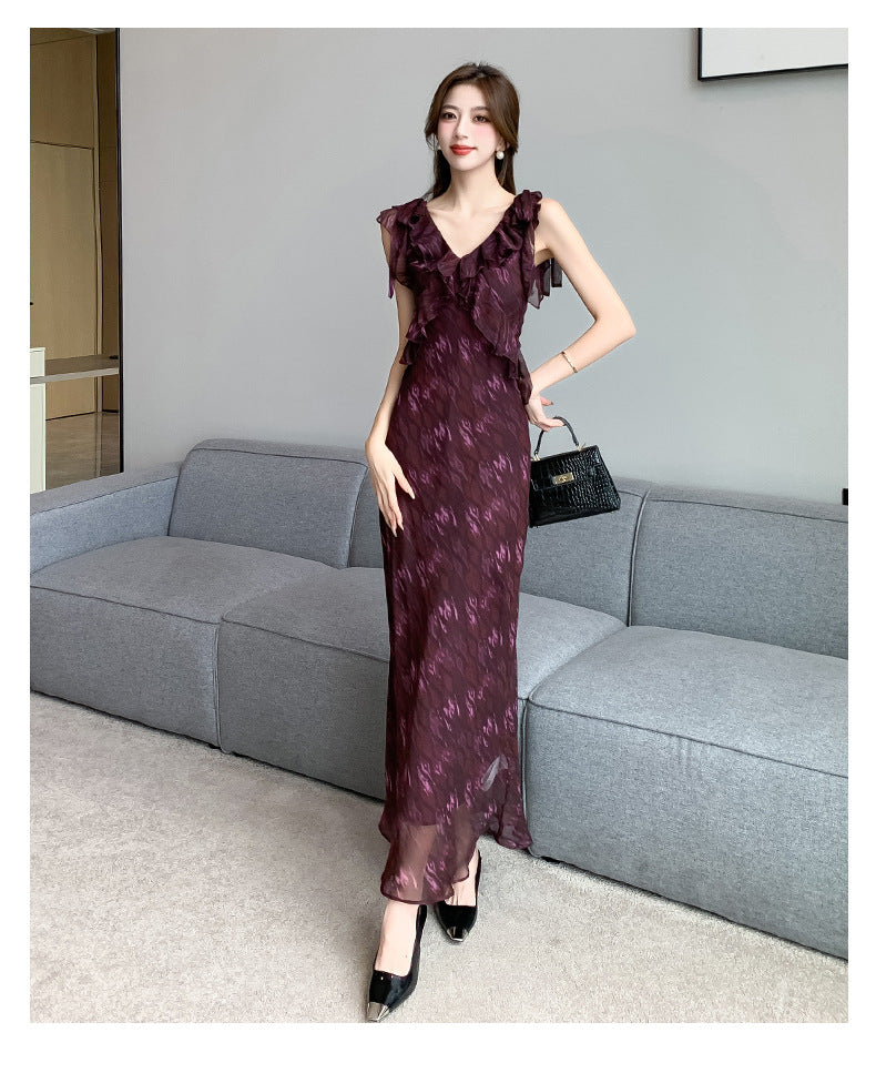 【dress】Vネックシフォン花柄ワンピースG21890