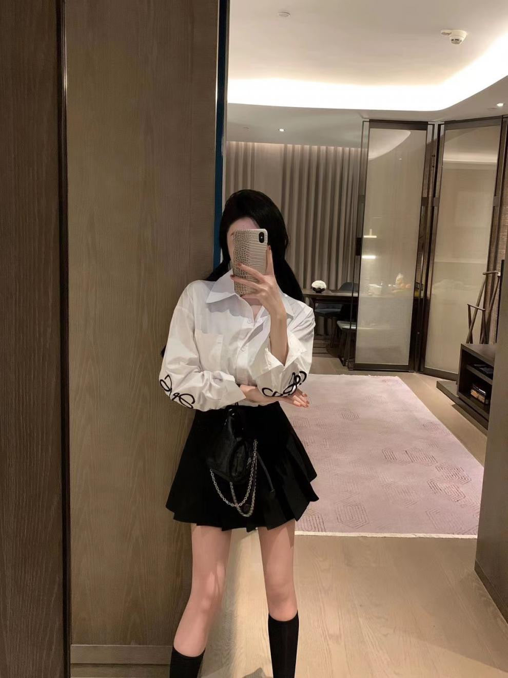 【tops】ポロカラー長袖ブラウスF7933