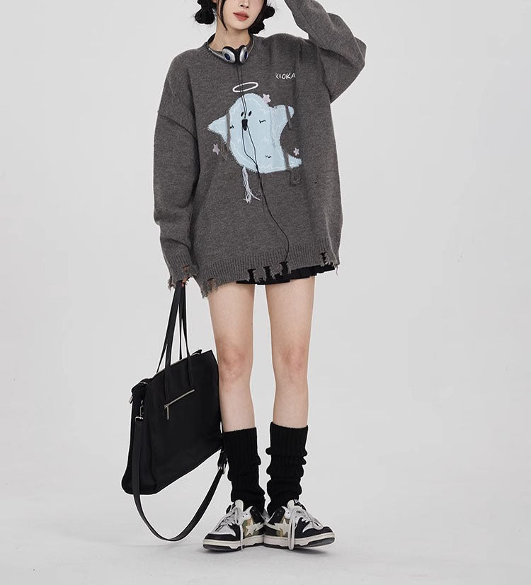 【Tops】2色ゆったり長袖セーターF8274