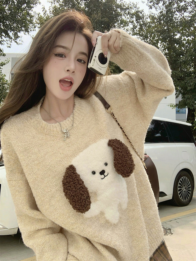 【Tops】ラウンドネック長袖ニットセーターF8279