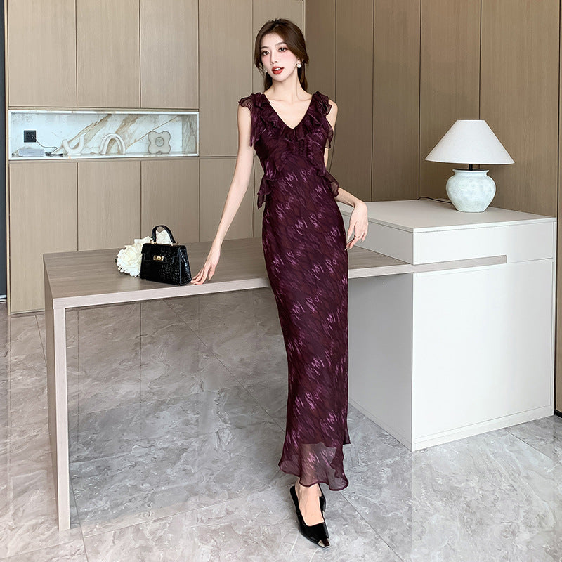 【dress】Vネックシフォン花柄ワンピースG21890