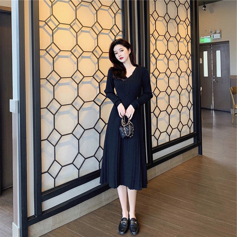 【dress】Vネック体型カバーニットワンピースG23996