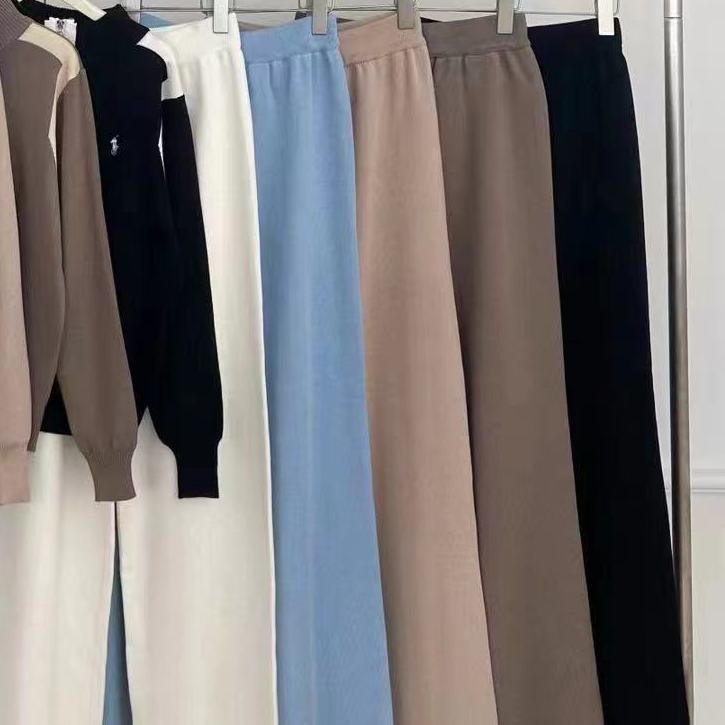 【set】5色ファスナーセーター+ガウチョパンツ2点セットF8171