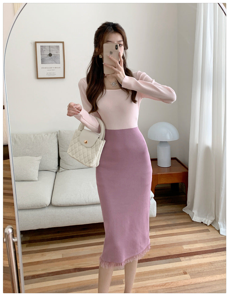 【dress】カラーマッチングニットワンピースG23101