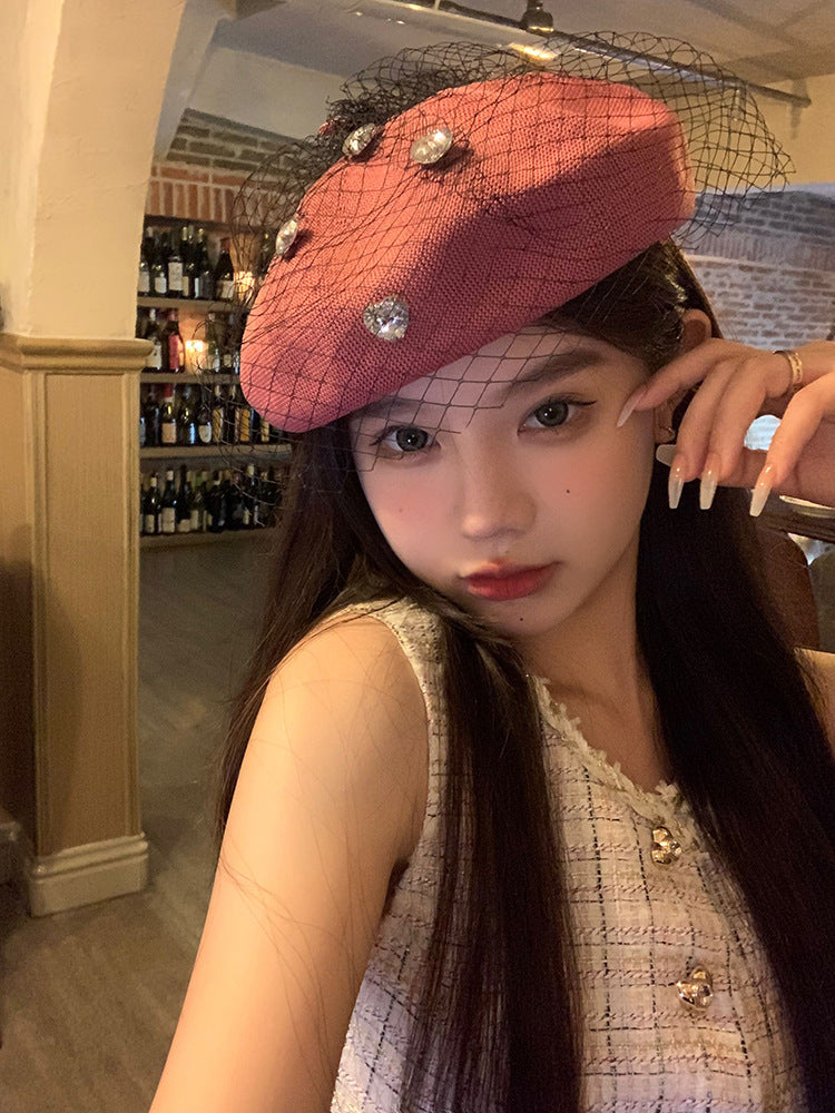 【小物】メッシュキラキラベレー帽子F8428