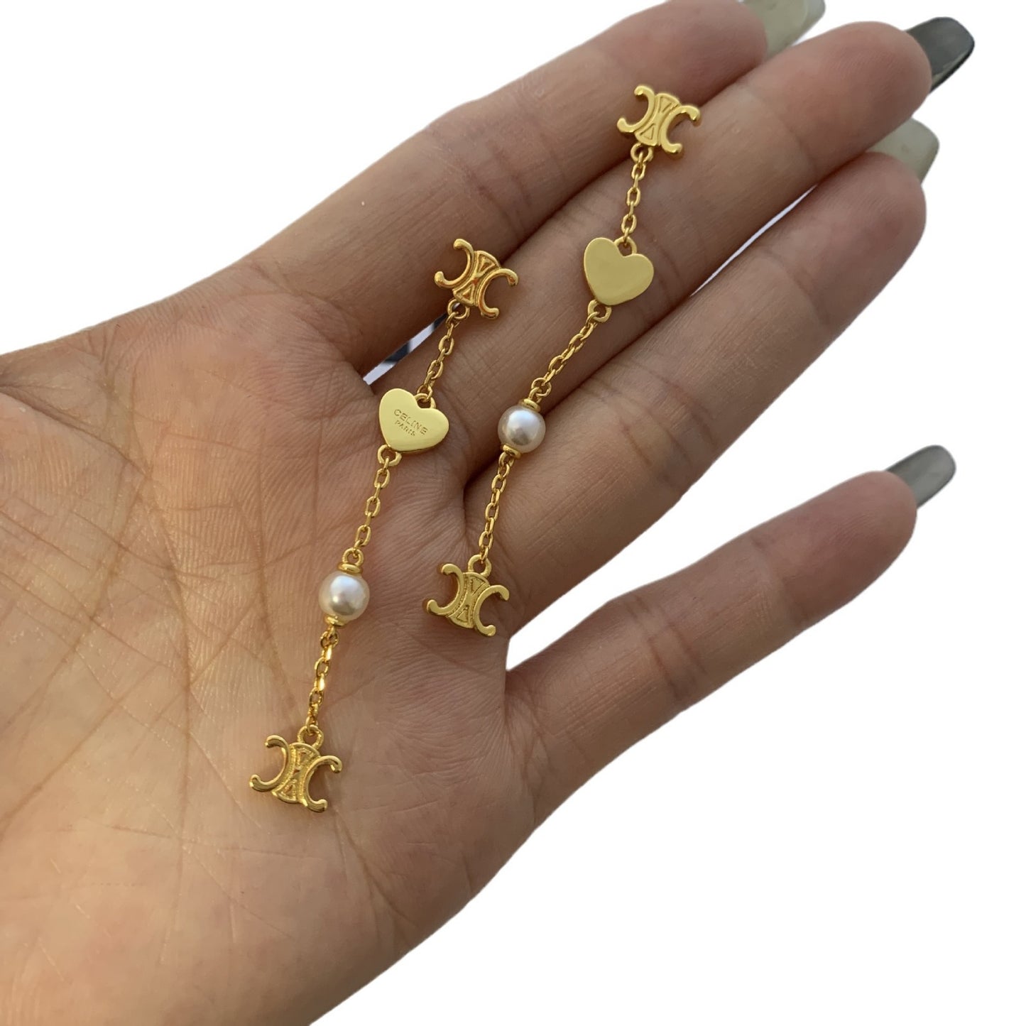 【小物】英字柄パールピアスアクセサリーG21625