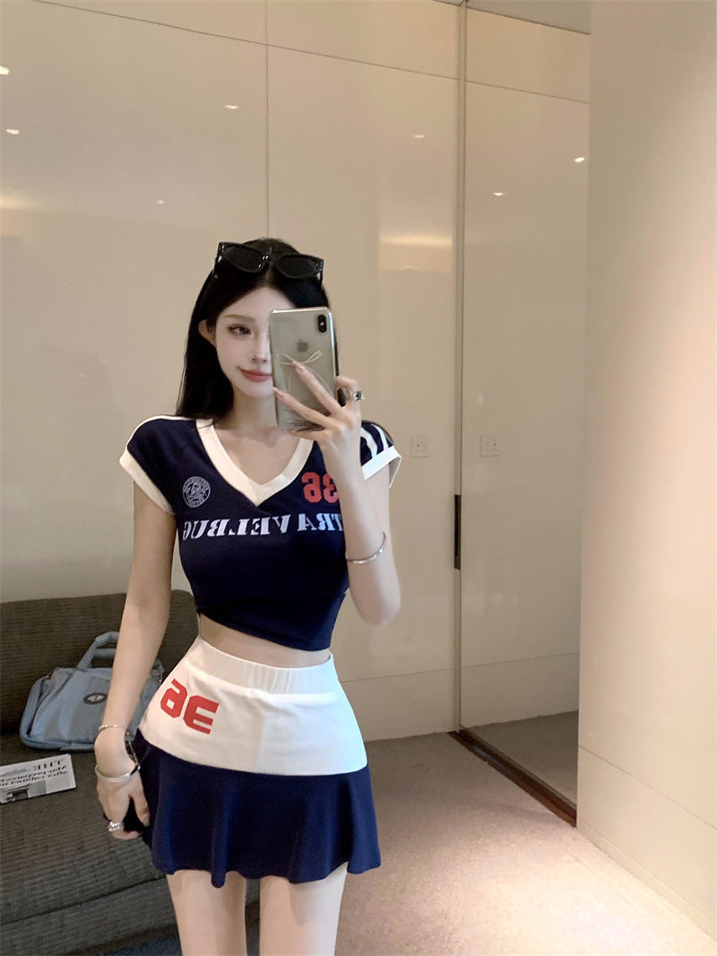 【set】VネックTシャツ+スカート2点セットG22051