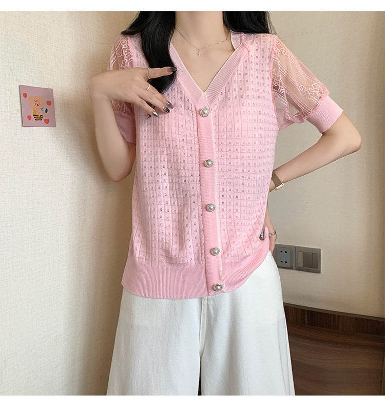 【tops】シフォン切り替えニットTシャツG21948