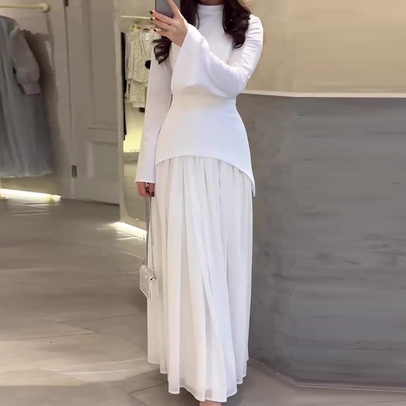 【dress】長袖偽二つ切り替えワンピースF8004