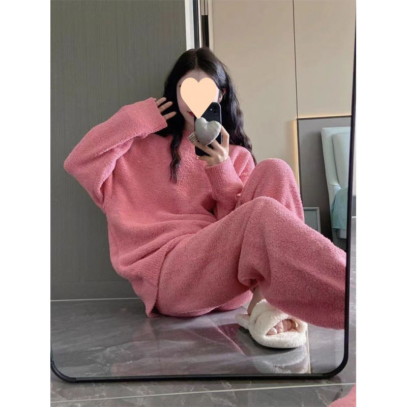 【ホーム・生活】ラウンドネック長袖パジャマ上下セットルームウェアF8422