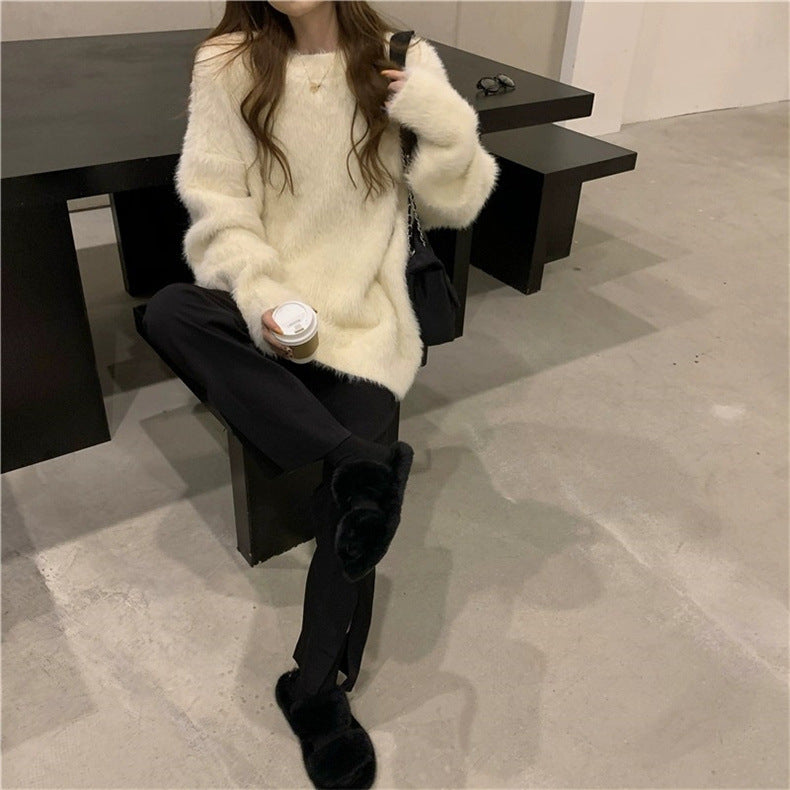 【tops】4色ふわふわ長袖ニットセーターF8401