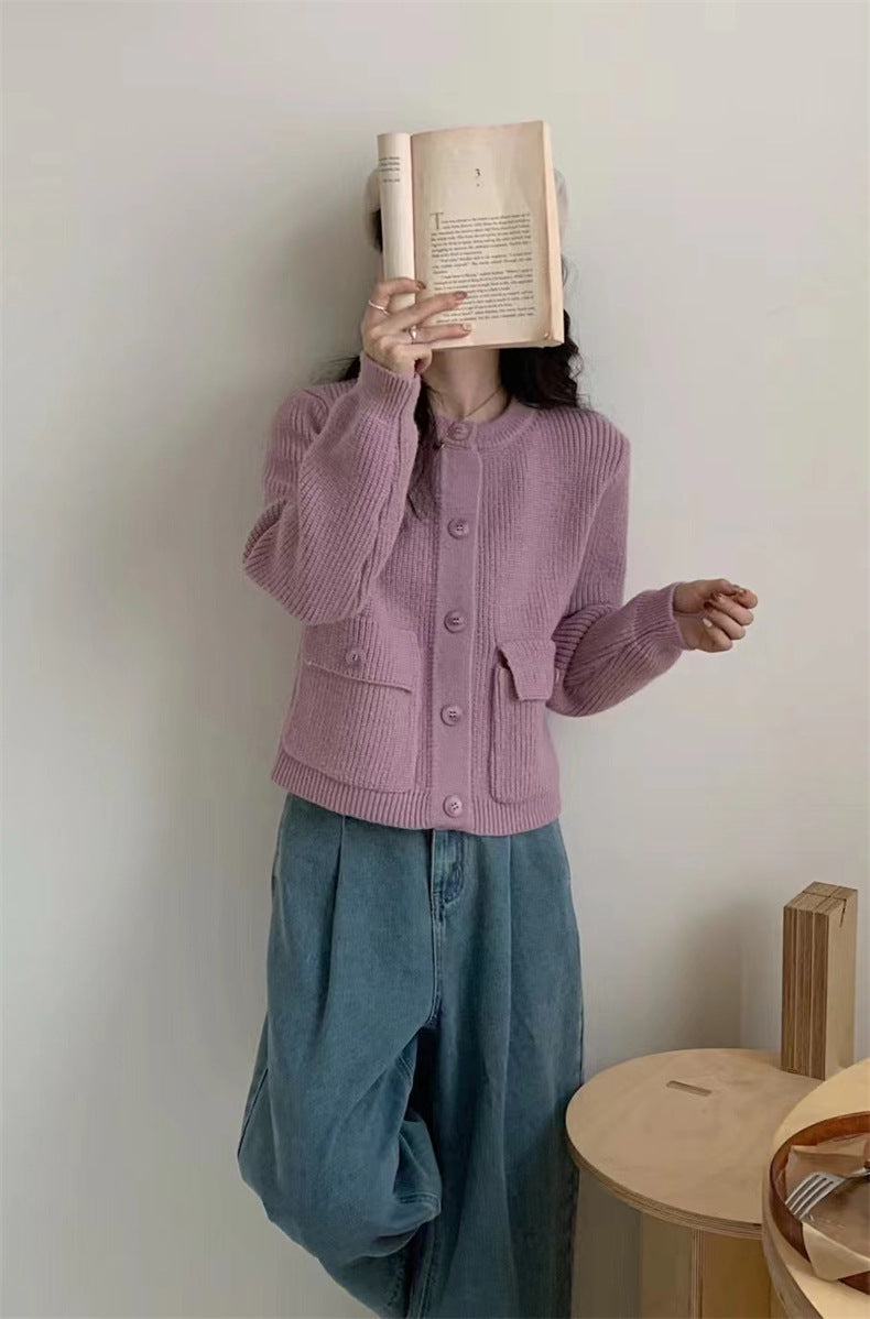 【outer】4色ラウンドネックニットカーディガンF8040