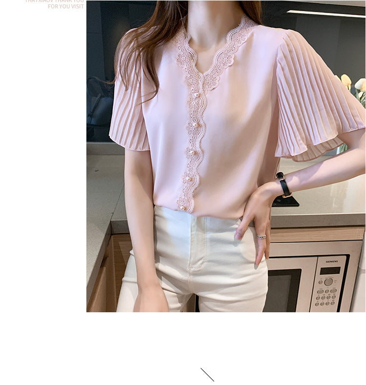 【tops】VネックレースブラウスG21933