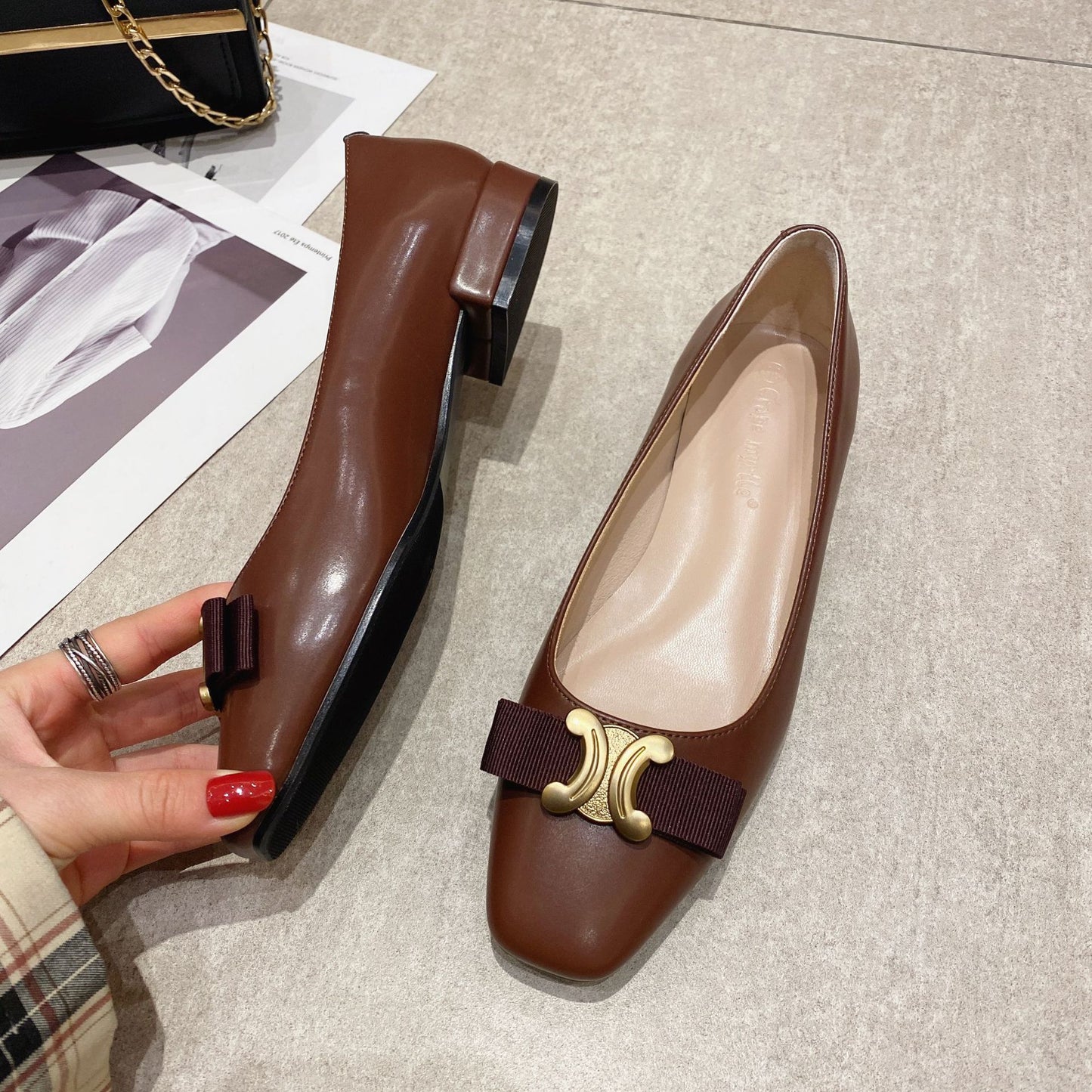 【shoes】スクエアトゥリボンパンプスG23646