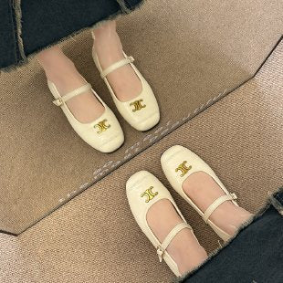 【shoes】3色スクエアトゥ履きやすいフラットシューズF7787