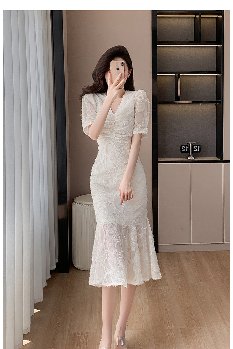 【dress】VネックパフスリーブマーメイドデートワンピースG21832