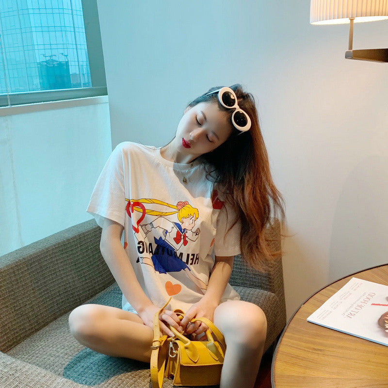 【tops】ラウンドネックキャラクターTシャツF7911