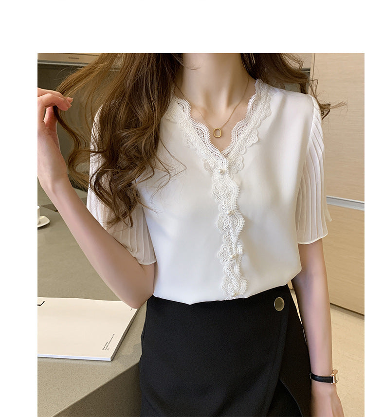【tops】VネックレースブラウスG21933