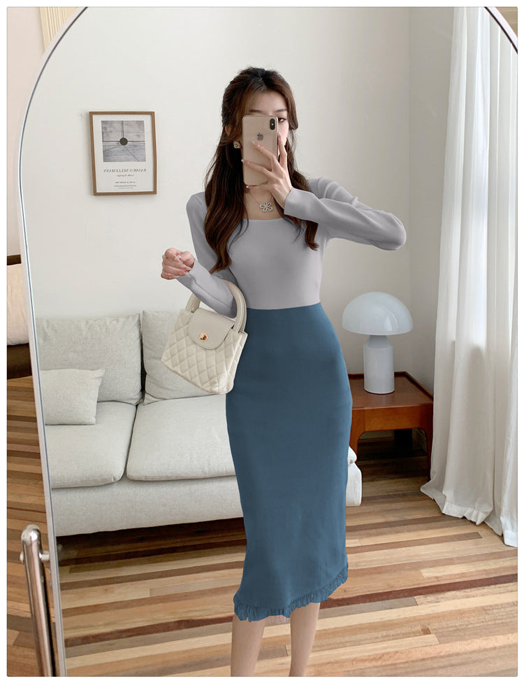 【dress】カラーマッチングニットワンピースG23101