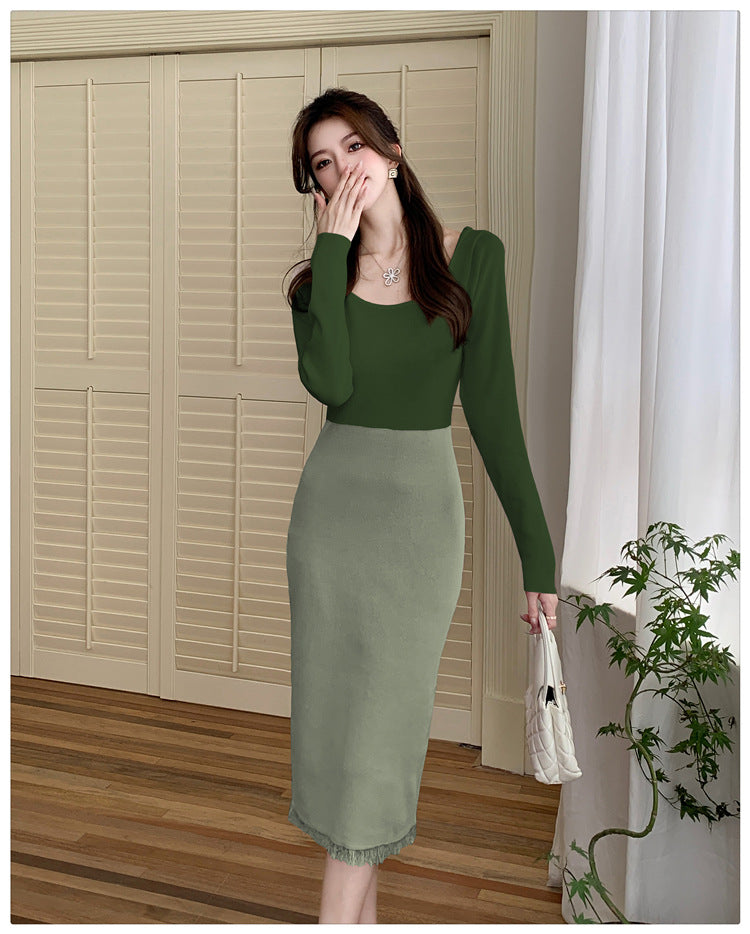 【dress】カラーマッチングニットワンピースG23101