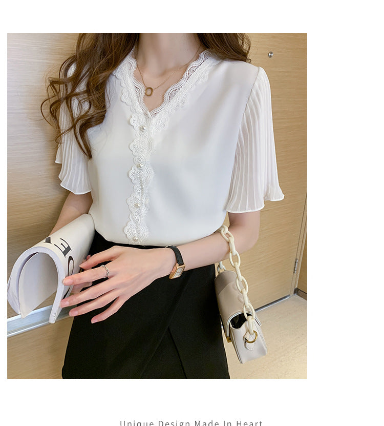 【tops】VネックレースブラウスG21933