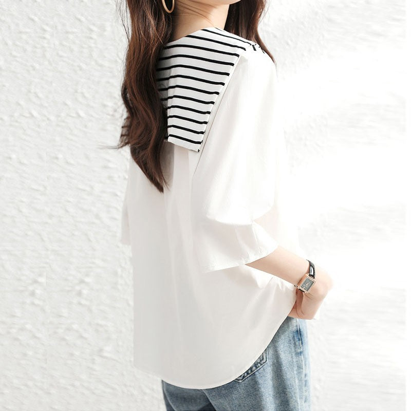 【tops】偽二つ切り替え5分袖TシャツG21953