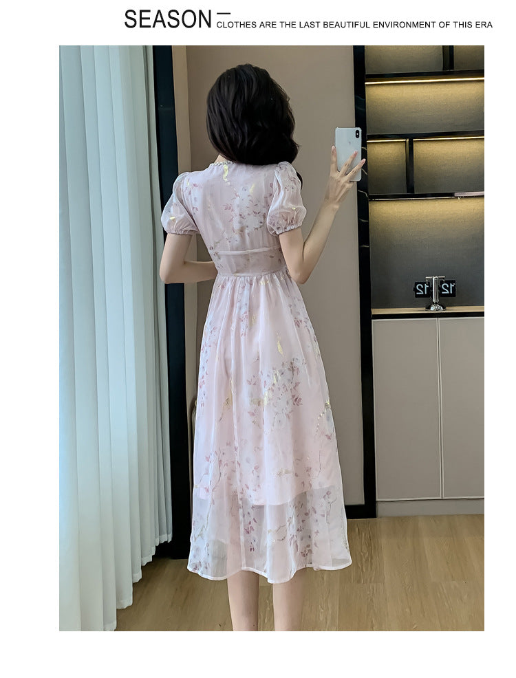 【dress】フランス風Vネック花柄ワンピースG21825