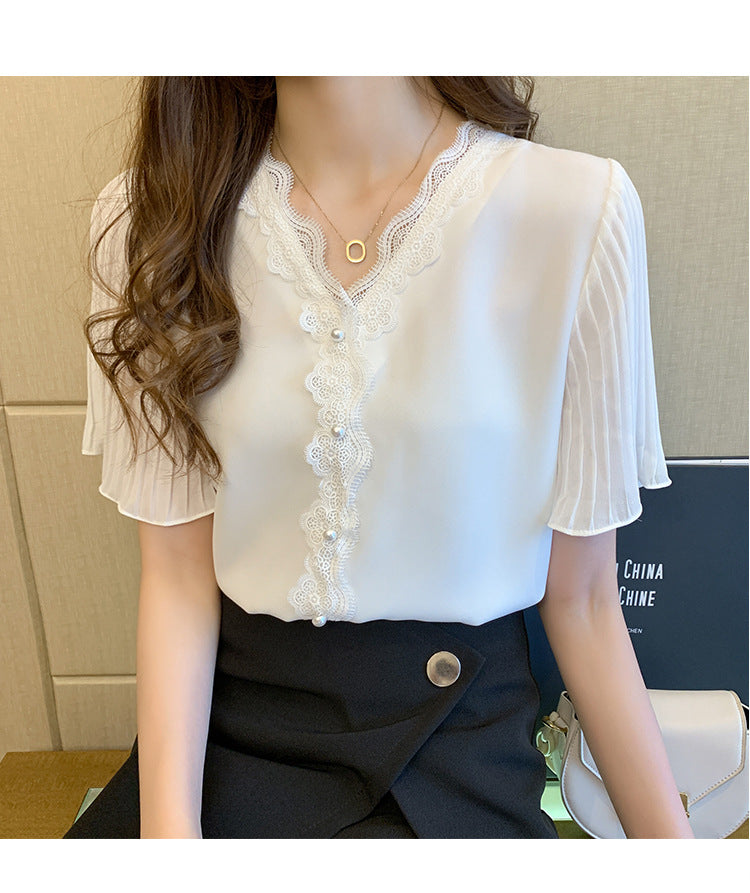 【tops】VネックレースブラウスG21933