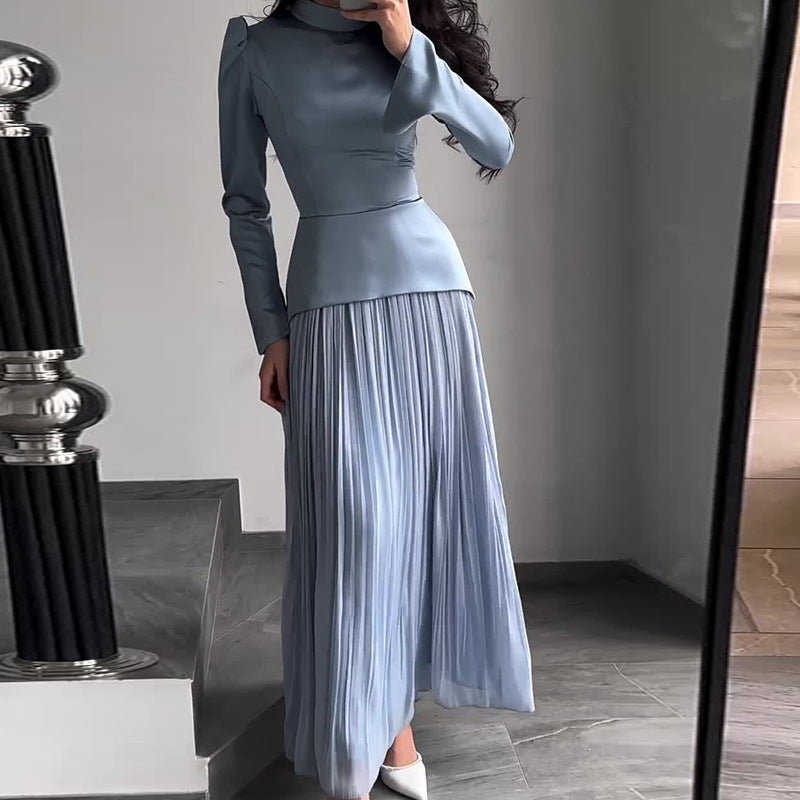 【dress】長袖偽二つ切り替えワンピースF8004