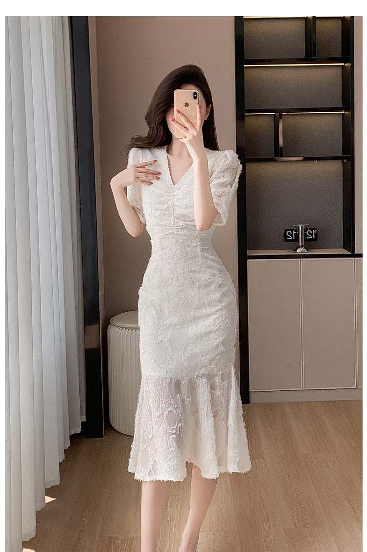 【dress】VネックパフスリーブマーメイドデートワンピースG21832