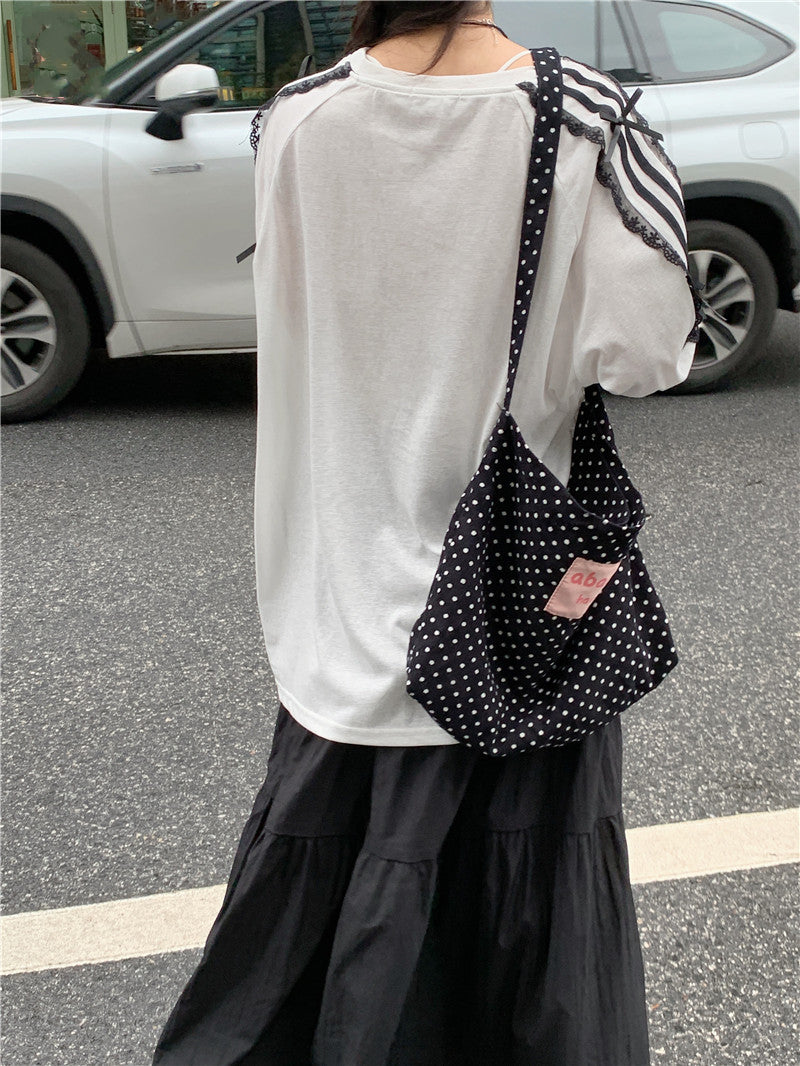 【tops】レースリボン長袖TシャツG23640