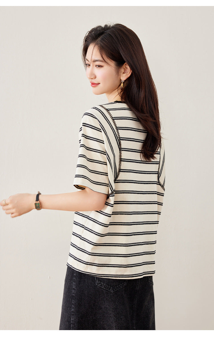 【tops】ストライプ柄半袖TシャツG21954