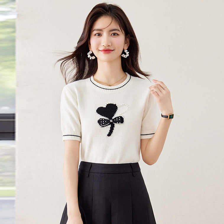 【tops】リボンニットTシャツG21952