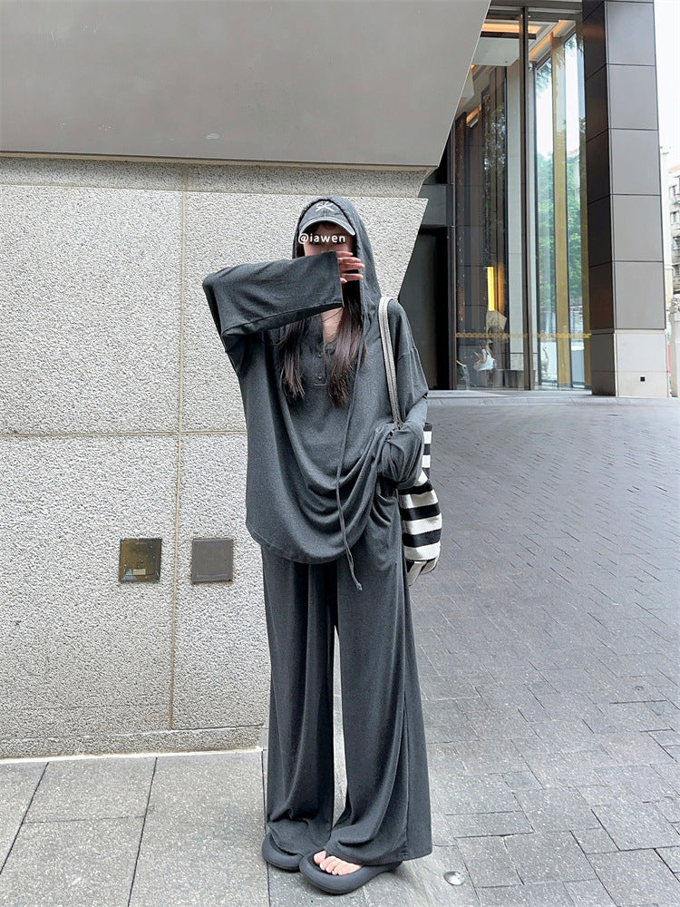 【set】フード付きトップス+カジュアルパンツ2点セットG22858