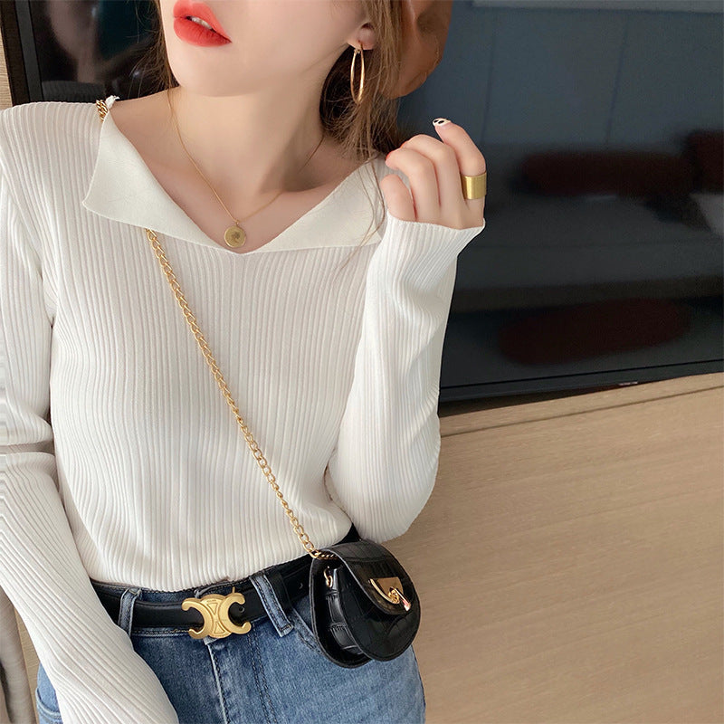 【tops】Vネック長袖ニットセーターG23075