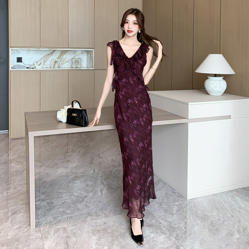 【dress】Vネックシフォン花柄ワンピースG21890