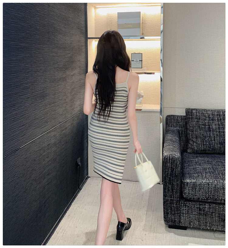 【dress】ストライプ柄ニットキャミワンピースG21838