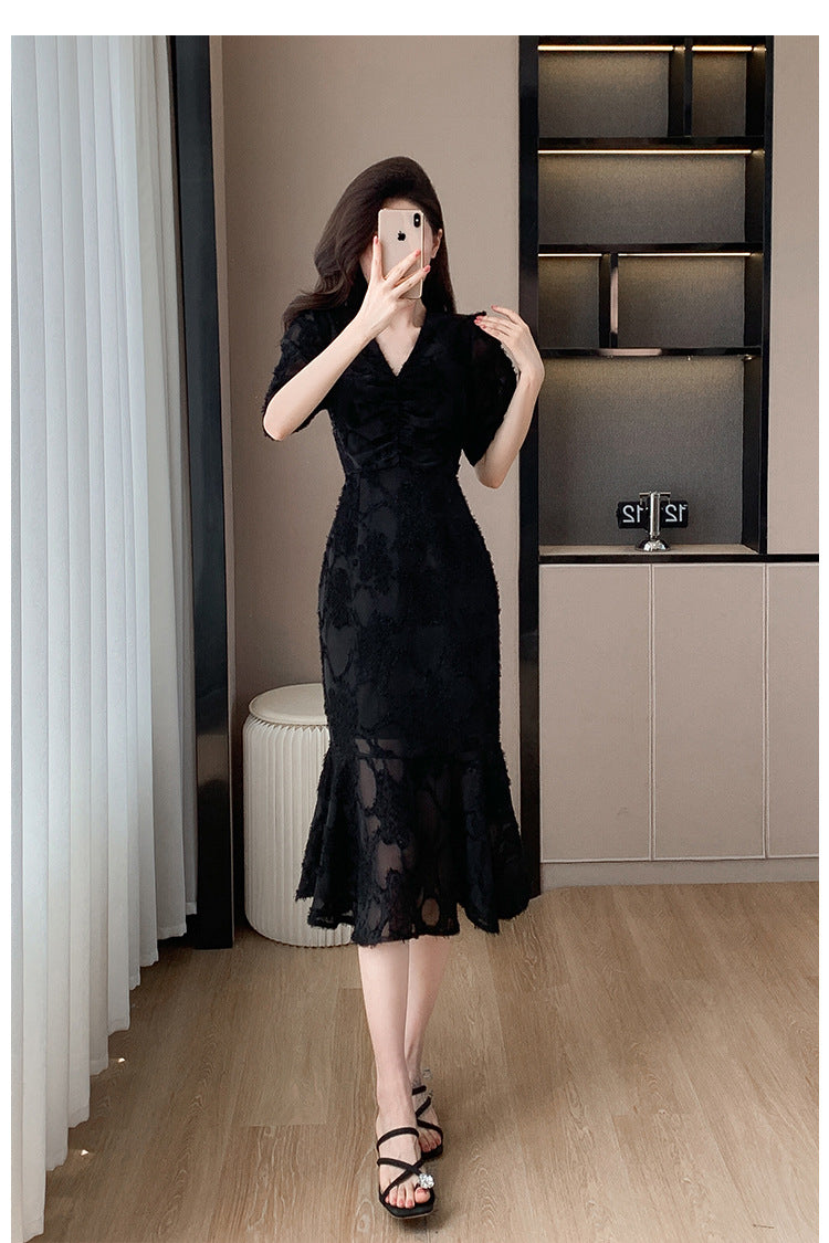 【dress】VネックパフスリーブマーメイドデートワンピースG21832