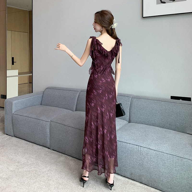 【dress】Vネックシフォン花柄ワンピースG21890