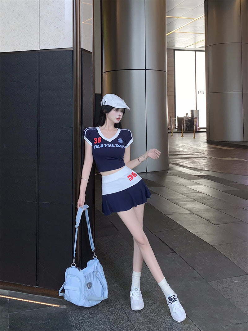 【set】VネックTシャツ+スカート2点セットG22051
