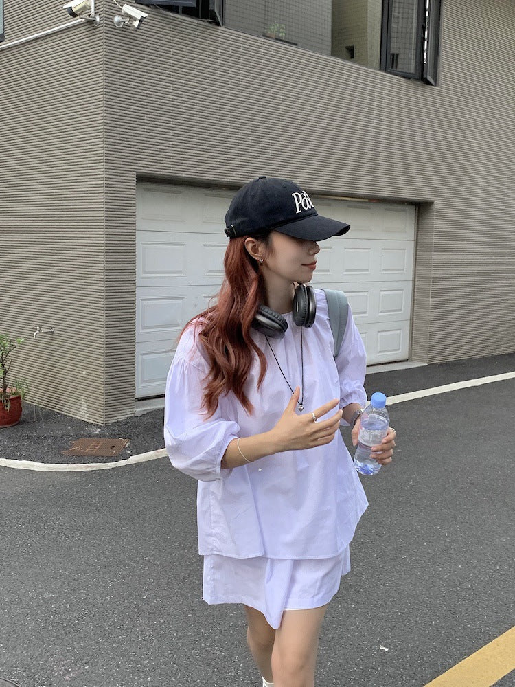 【set】パフスリーブトップス+ショートパンツ2点セットF7903