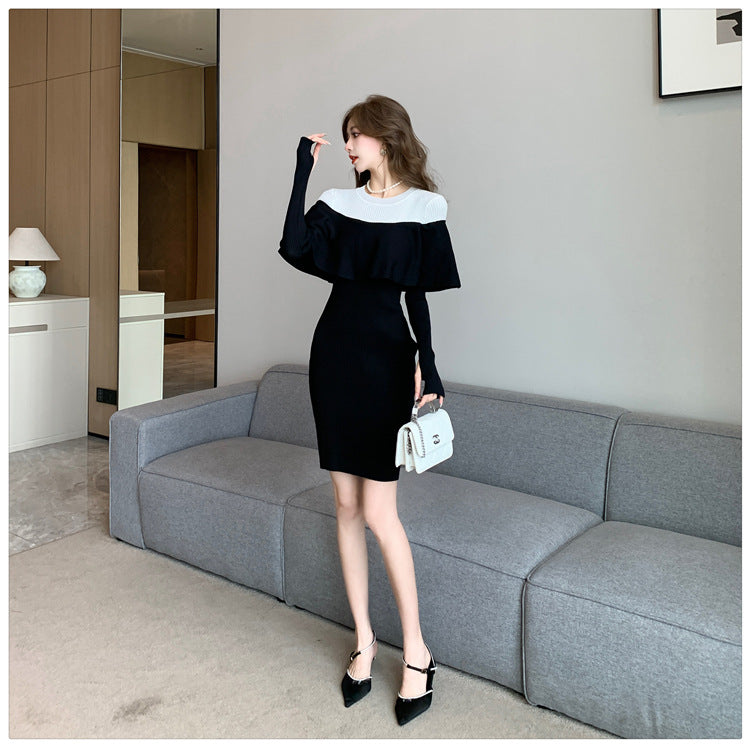 【dress】フリルニットワンピースG24070