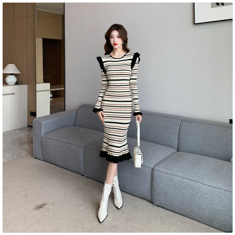 【dress】マーメイド長袖ニットワンピースG24086